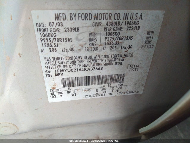 2004 FORD ESCAPE XLS VIN: 1FMYU02164KA37668