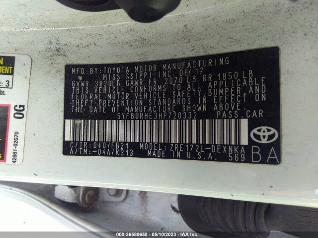 Toyota Corolla L/le/xle/se 2017 5YFBURHE3HP720332 Image 10