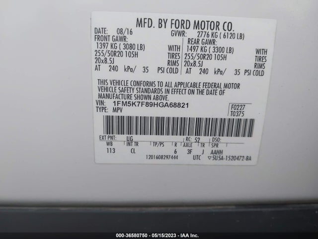 1FM5K7F89HGA68821 Ford Explorer Limited