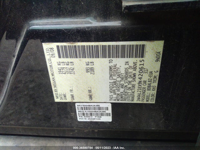2009 NISSAN ALTIMA 2.5 S VIN: 1N4AL21EX9N420615