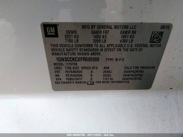 Chevrolet Tahoe Ltz 2015 1GNSCCKCXFR695088 Image 11