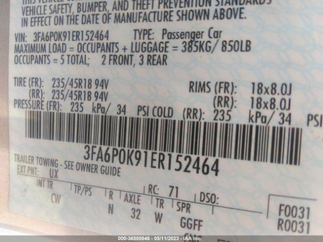 3FA6P0K91ER152464 Ford Fusion Titanium
