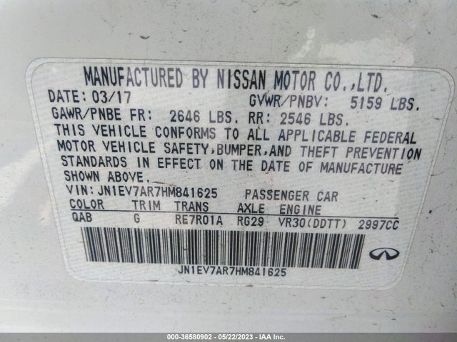 2017 INFINITI Q50 3.0T SPORT VIN: JN1EV7AR7HM841625