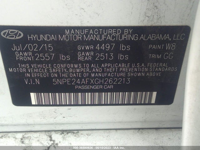 Hyundai Sonata 2.4l Se 2016 5NPE24AFXGH262213 Image 10