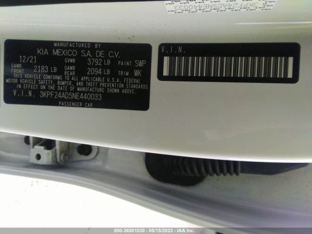 3KPF24AD5NE440033 KIA Forte Lxs