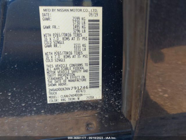 1N6AD0ER2KN791246 Nissan Frontier Sv