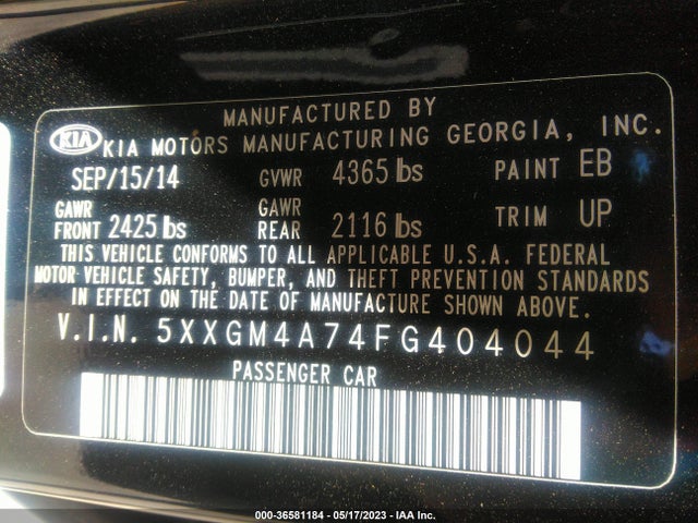 KIA Optima Lx 2015 5XXGM4A74FG404044 Image 9