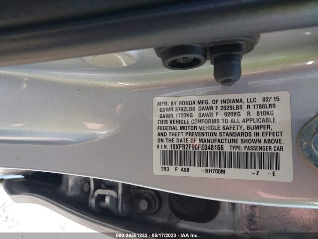 2015 HONDA CIVIC SEDAN EX-L VIN: 19XFB2F90FE048166