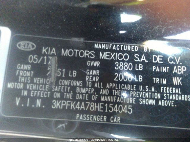 3KPFK4A78HE154045 KIA FORTE LX