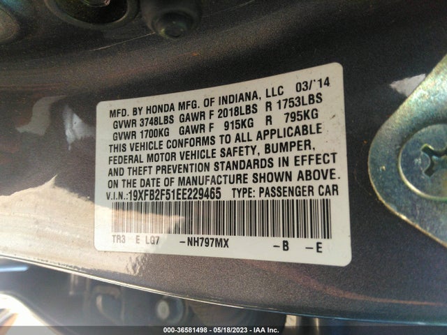 Honda Civic Sedan Lx 2014 19XFB2F51EE229465 Image 11