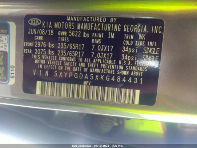 5XYPGDA5XKG484431 KIA Sorento Lx V6