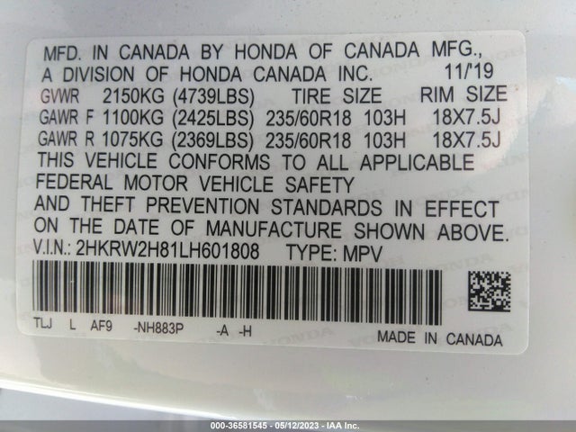 Honda Cr-v Ex-l 2020 2HKRW2H81LH601808 Image 9