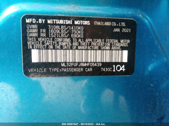 ML32FUFJ8MHF05439 Mitsubishi Mirage G4 Es/le/carbonite Edition