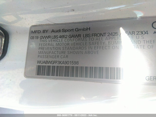2019 Audi RS 3, VIN: WUABWGFF3KA901598