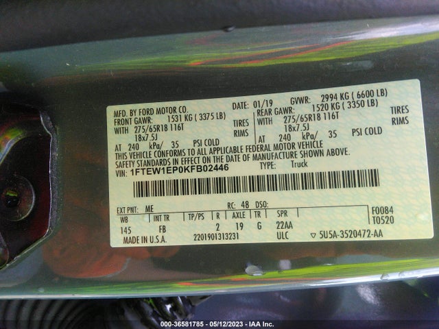Ford F-150 Xlt 2019 1FTEW1EP0KFB02446 Image 9