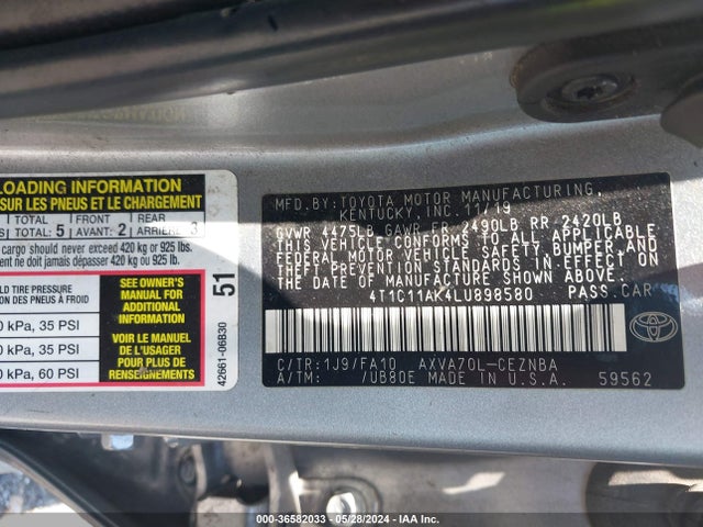Toyota CAMRY LE 2020 4T1C11AK4LU898580 Image 9