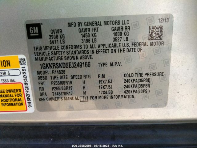 1GKKRSKD5EJ249166 GMC ACADIA SLT