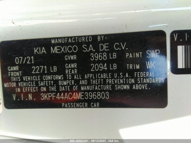 3KPF44AC4ME396803 KIA FORTE GT