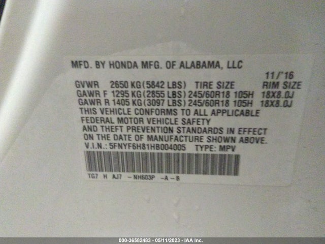 Honda Pilot Ex-l 2017 5FNYF6H81HB004005 Image 9