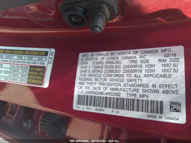 Honda Cr-v Ex-l 2018 2HKRW2H80JH633582 Image 9