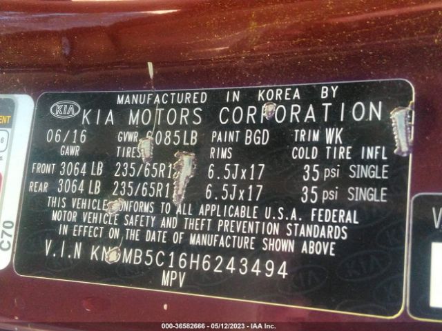 KNDMB5C16H6243494 KIA SEDONA LX