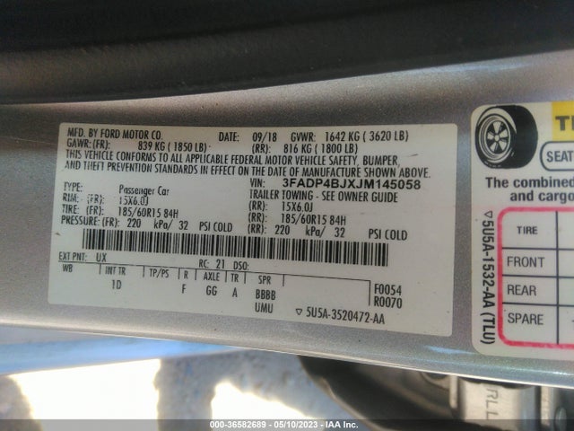 Ford FIESTA SE 2018 3FADP4BJXJM145058 Image 9