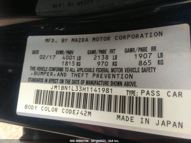 2017 MAZDA MAZDA3 5-DOOR TOURING 2.5 VIN: JM1BN1L33H1141981