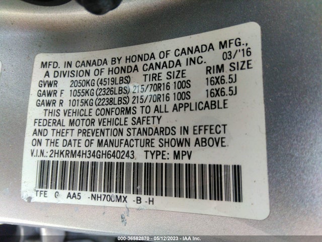 Honda CR-V LX 2016 2HKRM4H34GH640243 Image 9