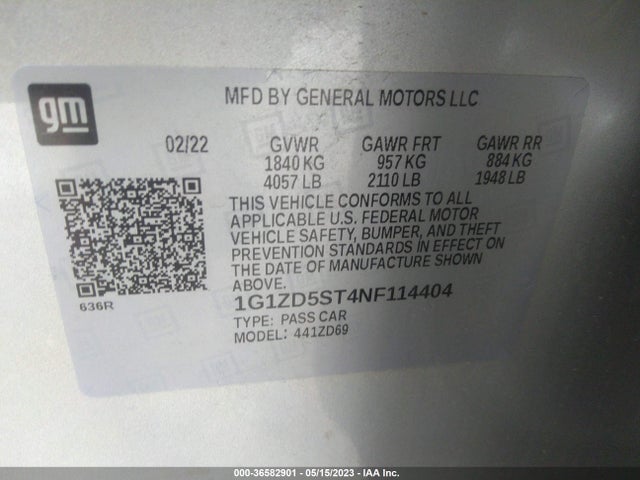 Chevrolet MALIBU LT 2022 1G1ZD5ST4NF114404 Image 9