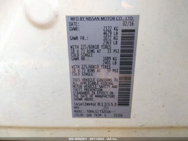 5N1AT2MV4GC813553 Nissan Rogue Sl