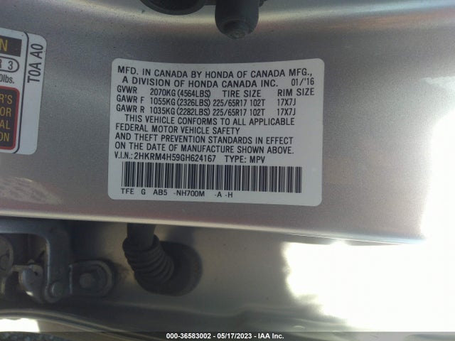 Honda CR-V EX 2016 2HKRM4H59GH624167 Image 9