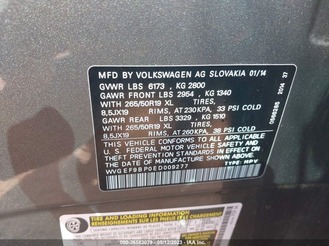 WVGEF9BP0ED009277 Volkswagen Touareg Lux