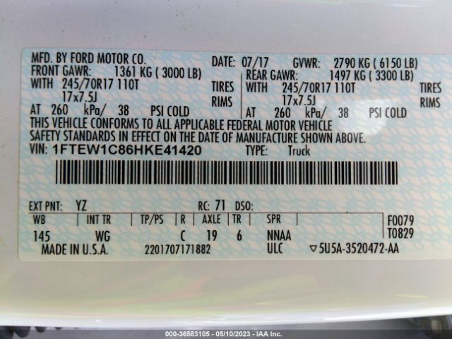 1FTEW1C86HKE41420 Ford F-150 Xl/xlt