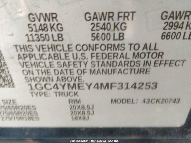 Продаж на аукціоні авто 2021 Chevrolet Silverado 2500hd Custom, vin: 1GC4YMEY4MF314253, номер лоту: 36583121