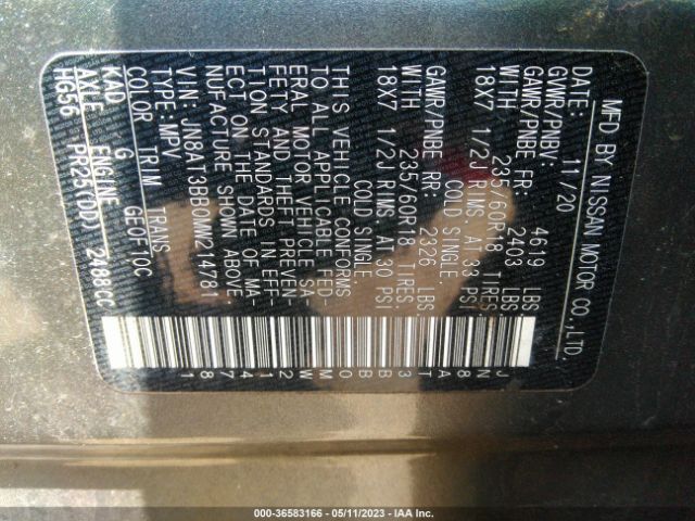 JN8AT3BB0MW214781 Nissan ROGUE SV