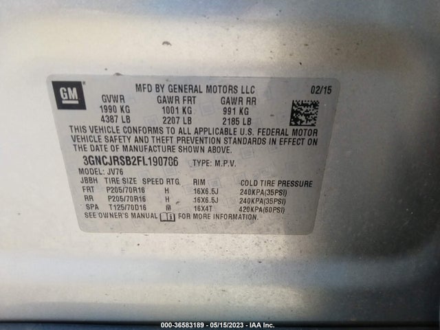 Chevrolet Trax Lt 2015 3GNCJRSB2FL190786 Image 10