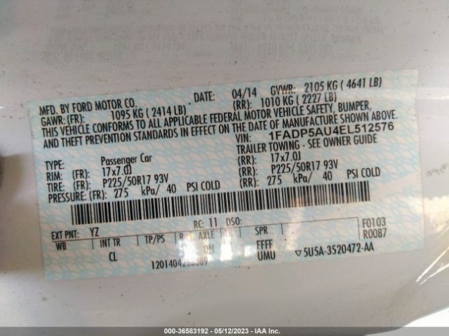 1FADP5AU4EL512576 Ford C-max Hybrid Se