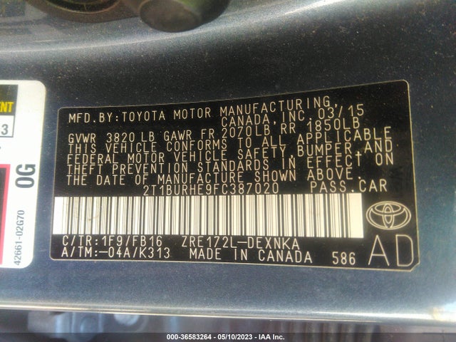 Toyota Corolla L/le/s/s Plus/le Plus 2015 2T1BURHE9FC387020 Image 10