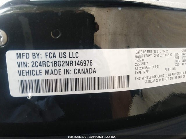 2C4RC1BG2NR146976 Chrysler Pacifica Touring L