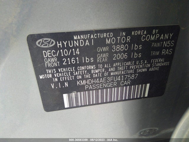 Hyundai ELANTRA SE 2015 KMHDH4AE3FU417587 Image 10