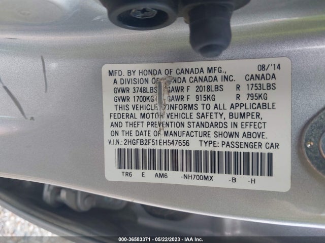 Honda Civic Sedan Lx 2014 2HGFB2F51EH547656 Image 10