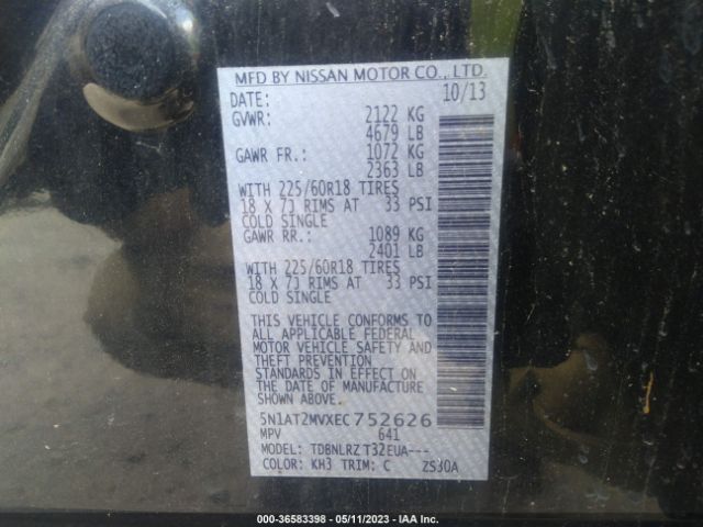 5N1AT2MVXEC752626 Nissan Rogue Sl
