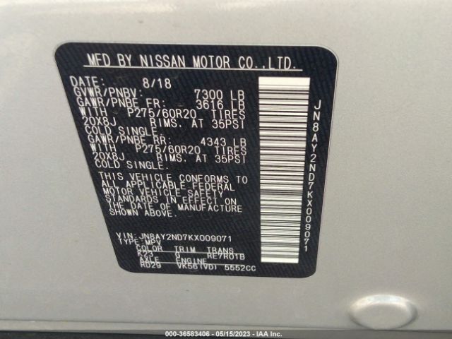 JN8AY2ND7KX009071 Nissan Armada Sl