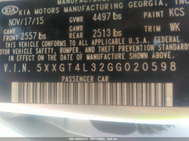 5XXGT4L32GG020598 KIA Optima Lx