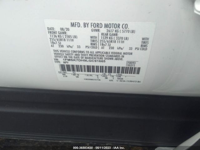 1FMSK7DH9LGC91665 Ford EXPLORER XLT