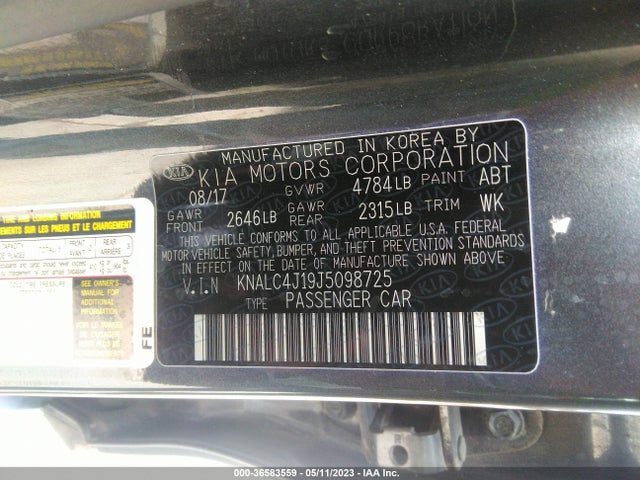 Aukcja sprzedaży 2018 Kia Cadenza Technology, vin: KNALC4J19J5098725, numer aukcji: 36583559