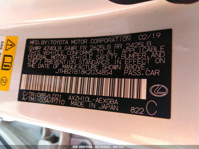 JTHB21B18K2034854 Lexus Es Es 300h