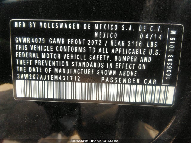 3VW2K7AJ1EM431712 Volkswagen Jetta Sedan S