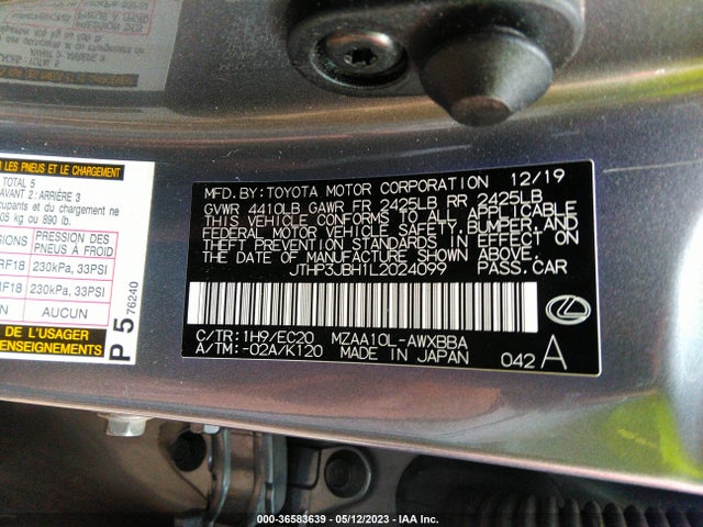 2020 Lexus UX, VIN: JTHP3JBH1L2024099