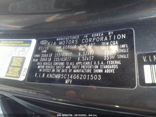 2016 KIA SEDONA LX VIN: KNDMB5C14G6201503